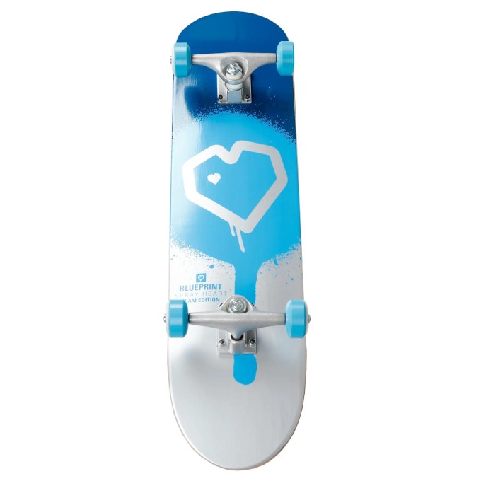 Blueprint Spray Heart V2 Complete Skateboard (7.5"|Blue/Silver/Teal)